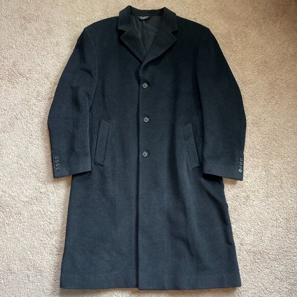 Jos A Bank OverCoat Mens 42R Black Wool Cashmere Long Business Formal Heavy